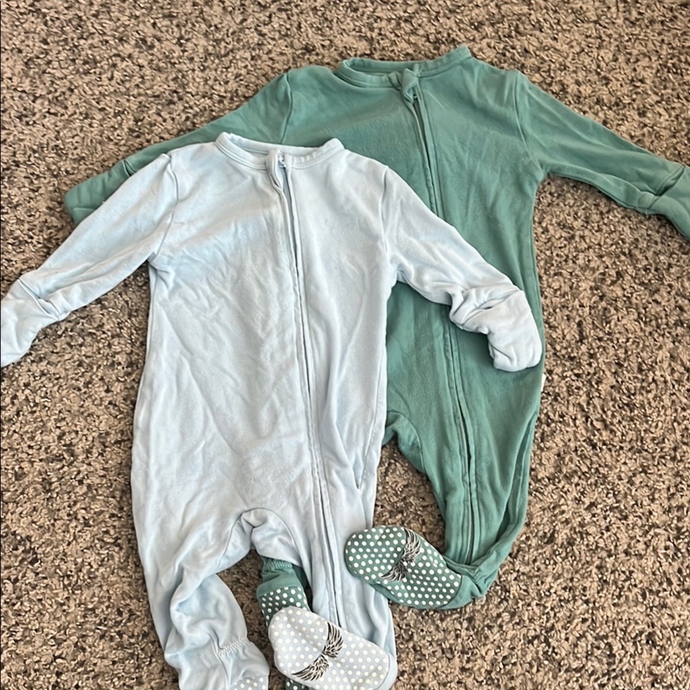 Blue and Green Footie Pajamas 0-3 month